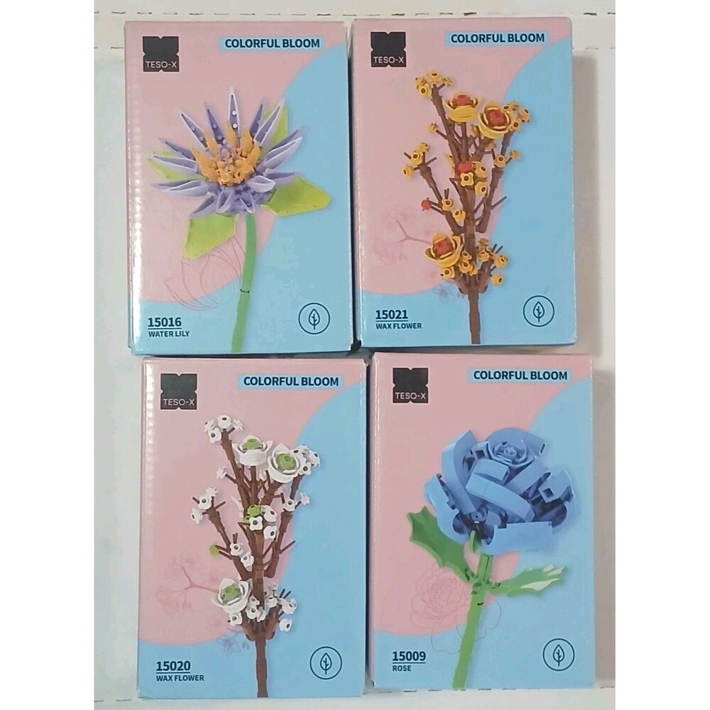 Botanical Building Blocks Flower Set 4-Pack - Rose Water Lily Wax Flower - NIB